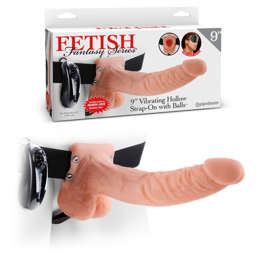 CAVO STRAP-ON CON VIBRAZIONE E TESTICOLI 9 " FETISH FANTASY SERIE BIANCO