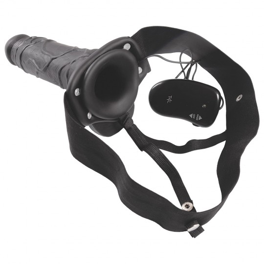 HOLLOW STRAP - ON CON VIBRAZIONE E TESTICOLI REALE RAPIMENTO SENSAZIONE DI ARIA 8 &quot; NERO
