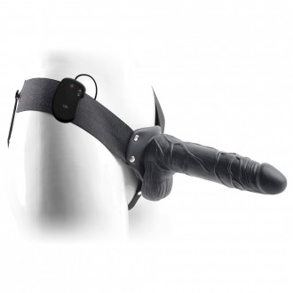 HOLLOW STRAP - ON CON VIBRAZIONE E TESTICOLI REALE RAPIMENTO SENSAZIONE DI ARIA 8 " NERO