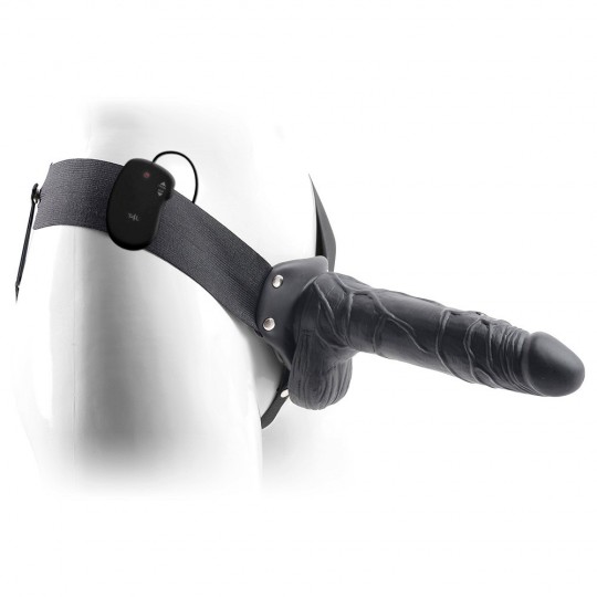 HOLLOW STRAP - ON CON VIBRAZIONE E TESTICOLI REALE RAPIMENTO SENSAZIONE DI ARIA 8 &quot; NERO