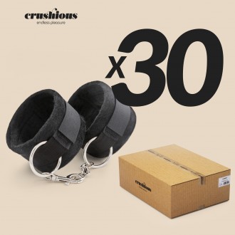 PACK OF 30 TOUGH LOVE VELCRO HANDCUFFS WITH EXTRA 40CM CHAIN CRUSHIOUS BLACK