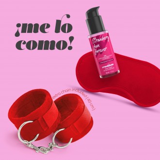 CRUSHIOUS ¡ME LO COMO! VELCRO HANDCUFFS SET + SATIN BLINDFOLD AND STRAWBERRY KISSABLE LUBRICANT CRUSHIOUS