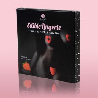 STRAWBERRY FLAVOUR EDIBLE THONG AND NIPPLE COVERS