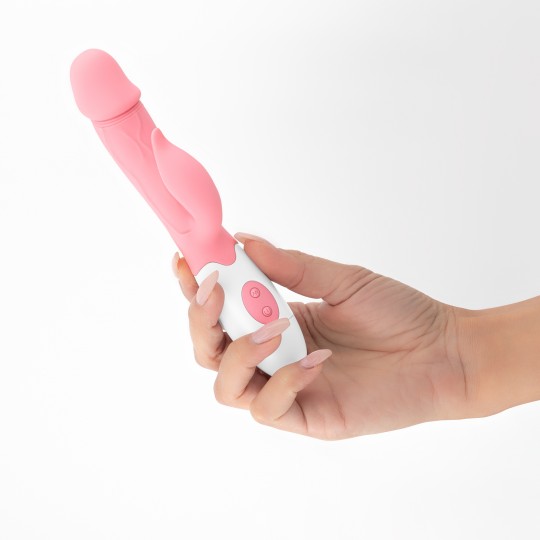 VIBRATORE CON STIMOLATORE CLITORIDEO MOCHI ROSA E LUBRIFICANTE A BASE D'ACQUA INCLUSO CRUSHIOUS