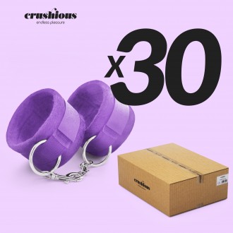PACK OF 30 TOUGH LOVE VELCRO HANDCUFFS WITH EXTRA 40CM CHAIN CRUSHIOUS PURPLE