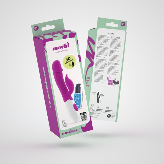 VIBRATORE CON STIMOLATORE CLITORIDE MOCHI VIOLA E LUBRIFICANTE A BASE D'ACQUA INCLUSO CRUSHIOUS