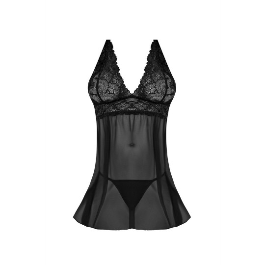 BABYDOLL WITH OPEN BACK AND G-STRING SET BLACK