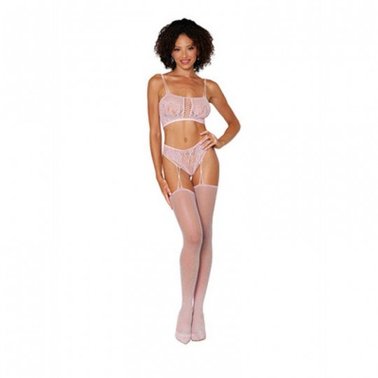 BRALETTE AND GARTER HOSE DIAMOND PINK